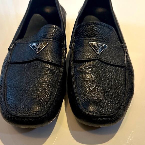 Prada Men's Textured Black Leather Slip-Ons - Picture 1 of 10